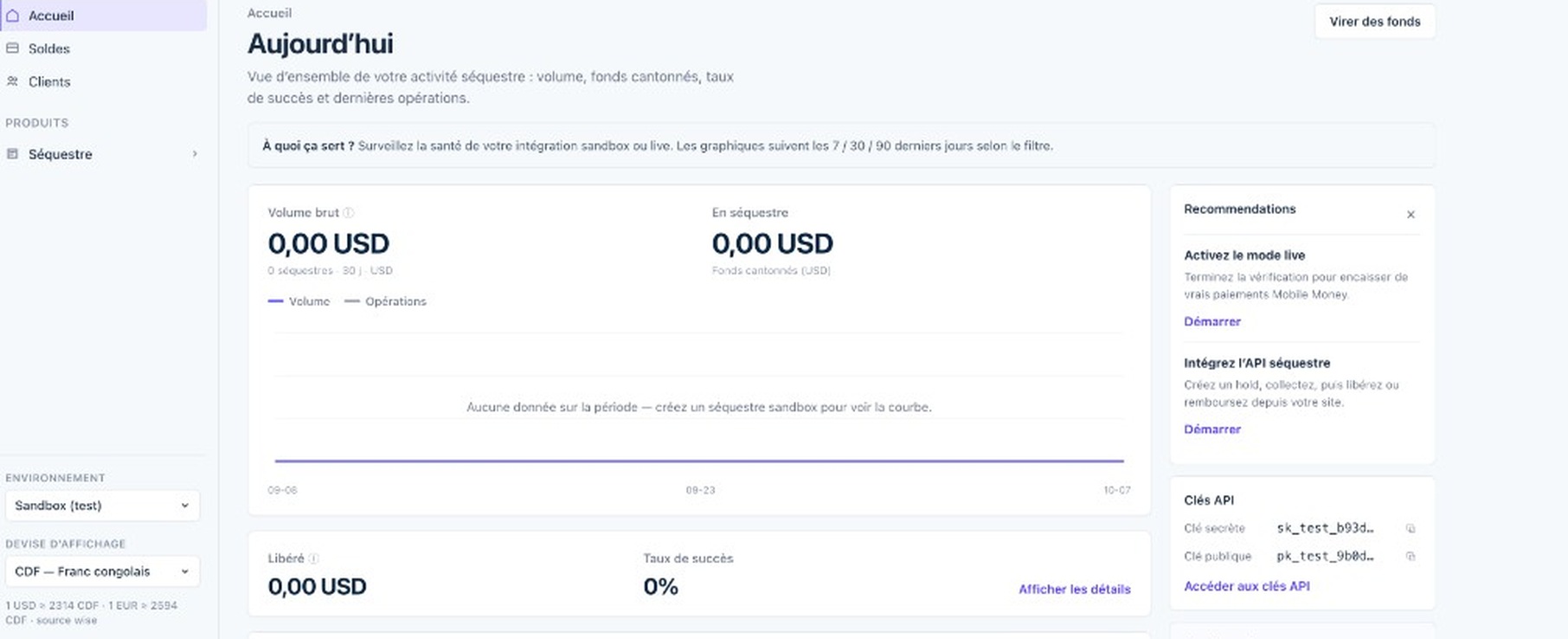 Aperçu du dashboard Payinstant